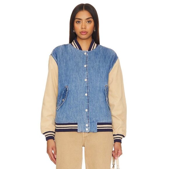 BlankNYC Varsity Jacket in Crash Course Womens Denim Jean Boyfriend - Picture 1 of 16